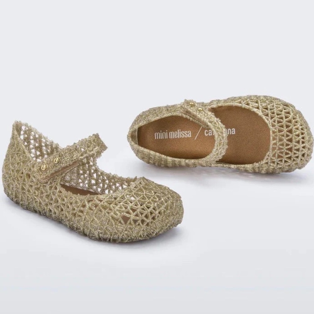 Mini Melissa Campana Kids Glittery Gold Dress Shoes
